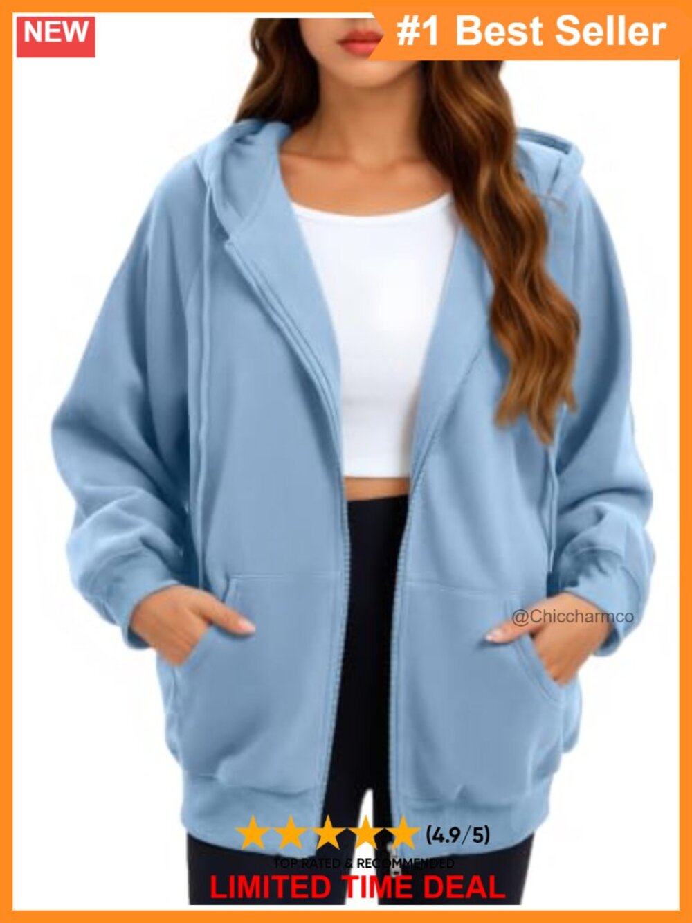 Oversized Zip Up Hoodie Cotton Blend Sweatshirt with Pockets